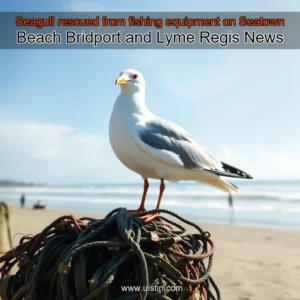Read more about the article Seagull rescued from fishing equipment on Seatown Beach  Bridport and Lyme Regis News
