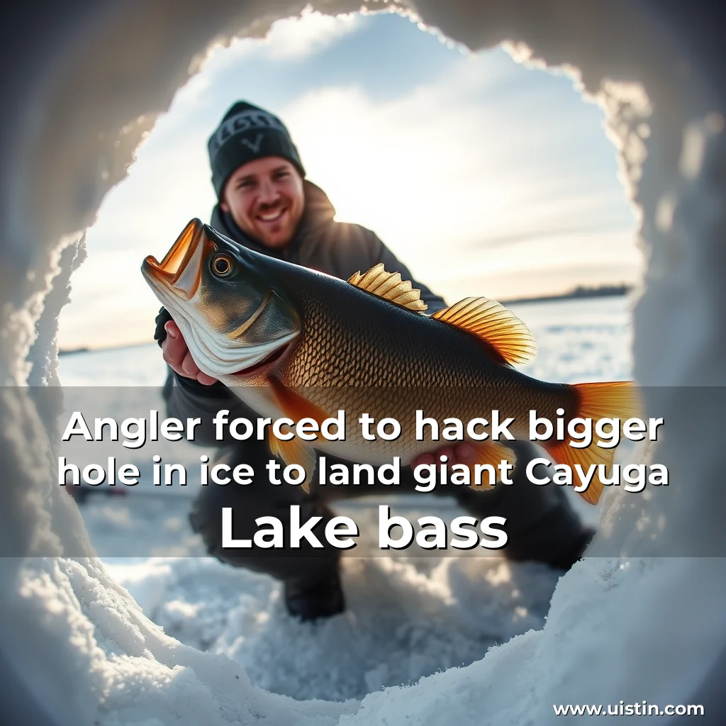 Read more about the article Angler forced to hack bigger hole in ice to land giant Cayuga Lake bass