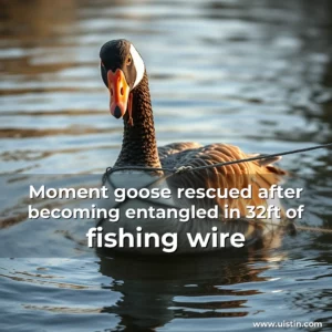Read more about the article Moment goose rescued after becoming entangled in 32ft of fishing wire